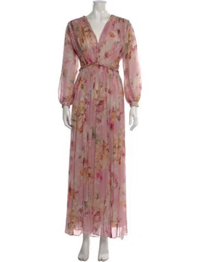 Pre-owned Costarellos Floral Print Long Dress In Pink