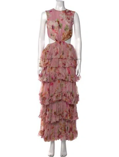 Pre-owned Costarellos Floral Print Long Dress In Pink