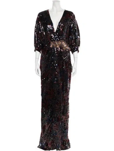 Pre-owned Costarellos Floral Print Long Dress In Red