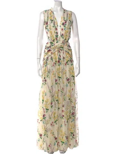 Pre-owned Costarellos Floral Print Long Dress W/ Tags In Neutrals