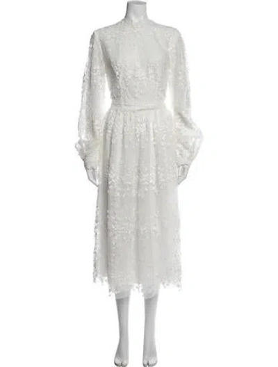 Pre-owned Costarellos Floral Print Long Dress W/ Tags In White