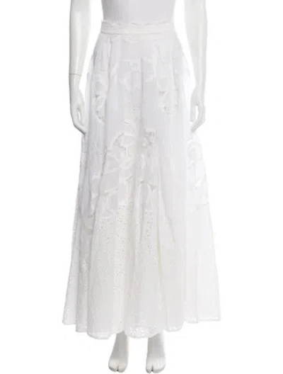 Pre-owned Costarellos Floral Print Long Skirt In White