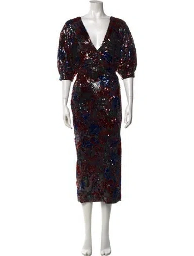 Pre-owned Costarellos Floral Print Midi Length Dress In Black