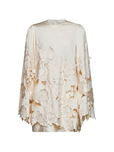 Costarellos Floral-embroidered Scalloped Tunic In Gray
