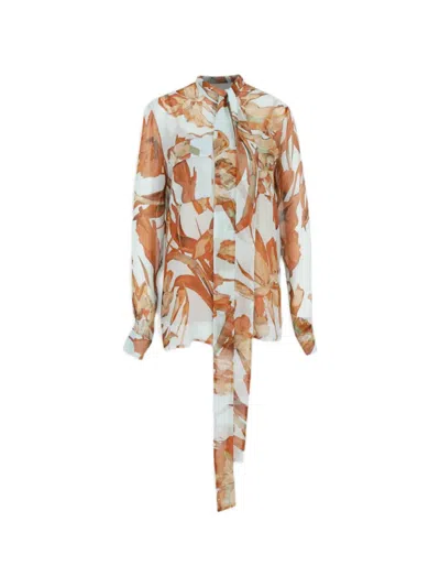 Costarellos Floral-print Mandarin-collar Blouse In White