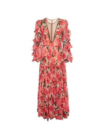 Pre-owned Costarellos Floral-print Maxi Dress In Red