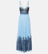 Costarellos Gallie Chantilly Lace Gown In Turquoise