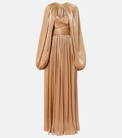 Costarellos Gathered Pleated Gown In Neutral
