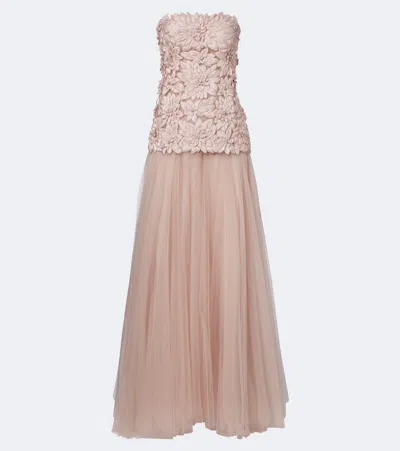 Costarellos Gisella Embellished Satin And Tulle Gown In Pink