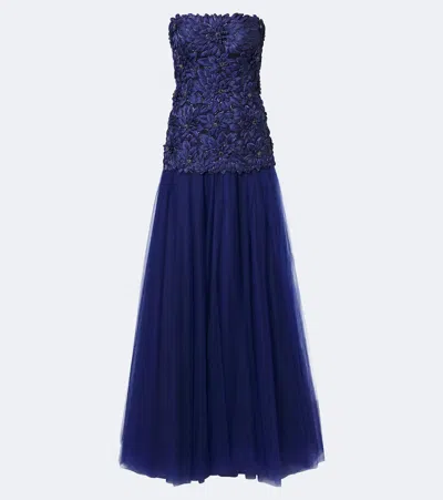Costarellos Gisella Tulle And Lurex® Satin Bustier Gown In Blue