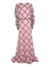 Costarellos Glitter-trimmed Silk Gown In Pink