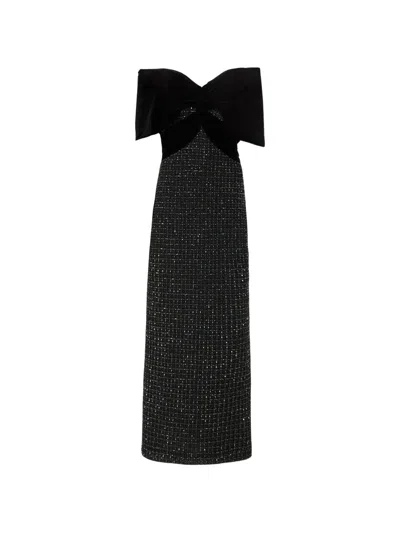 Costarellos Grace Beaded Off-shoulder Column Dress In Black