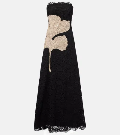 Costarellos Hallis Embellished Lace Gown In Black