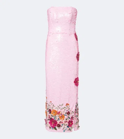 Costarellos Harlee Floral-applique Sequined Cocktail Dress In Rosa