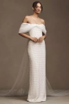 Costarellos Hemera Crystal-beaded Sheath Wedding Gown In White