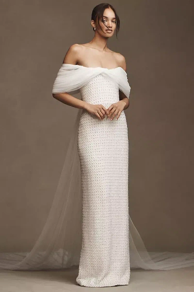 Costarellos Hemera Crystal-beaded Sheath Wedding Gown In White