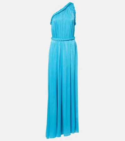 Costarellos Isilda Lamé Georgette One-shoulder Gown In Blue