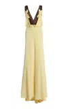 Costarellos Janessa Crepe Lace Plunge Neck Gown In Yellow