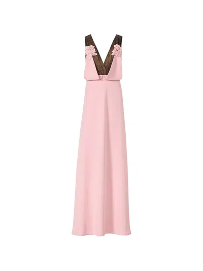 Costarellos Janessa Lace Plunge-neck Gown In Pink