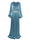 Costarellos Jazmin Embellished-pleated Maxi Dress In Blue