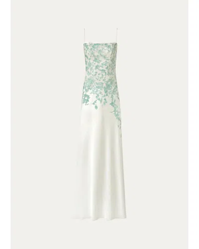 Costarellos Jennan Sleeveless Sequined Lace Satin Trumpet Gown In White
