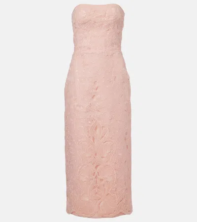 Costarellos Jillie Embroidered Organza Bustier Gown In Pink