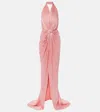 Costarellos Joa Draped Metallic Georgette Gown In Pink