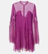 Costarellos Jorie Lace-trimmed Silk-blend Blouse In Blue