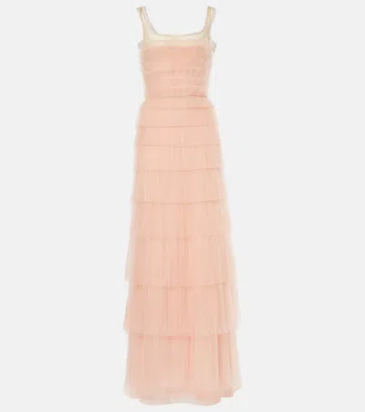 Costarellos Kali Embellished Plissé Tiered Gown In Pink