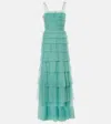 Costarellos Kali Embellished Tulle-trimmed Plissé Gown In Green