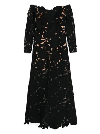 Costarellos Kasia Floral-cut Lace Gown In Black
