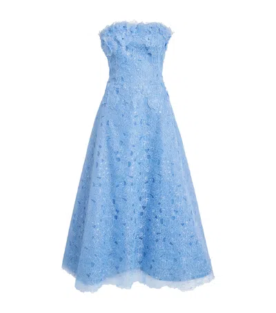 Costarellos Anessa Embroidered Organza Cocktail Dress In Blue