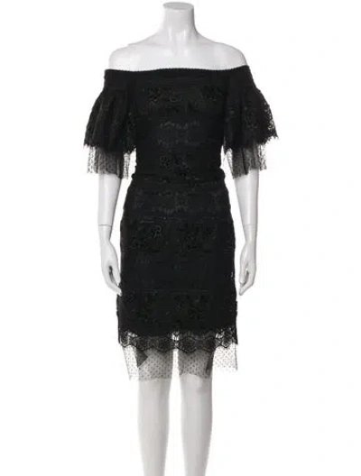 Pre-owned Costarellos Lace Knee-length Dress In Black
