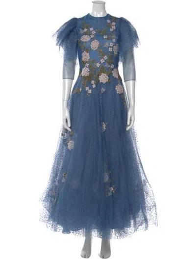 Pre-owned Costarellos Lace Pattern Long Dress In Blue