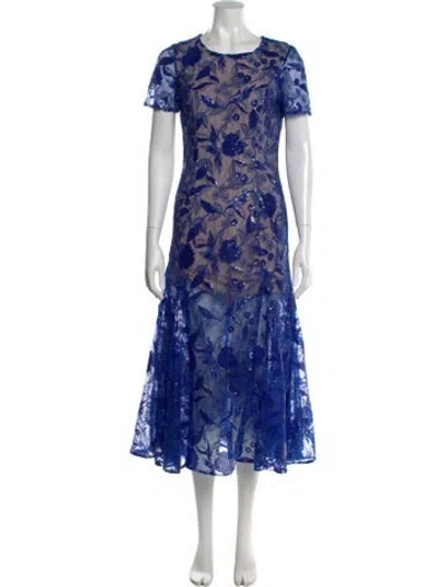 Pre-owned Costarellos Lace Pattern Long Dress In Blue