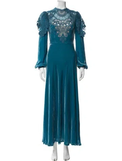 Pre-owned Costarellos Lace Pattern Long Dress In Blue