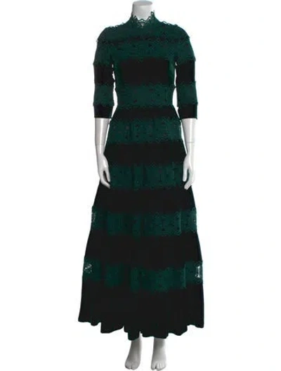 Pre-owned Costarellos Lace Pattern Long Dress In Green