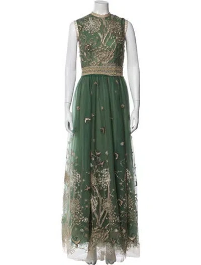Pre-owned Costarellos Lace Pattern Long Dress In Green