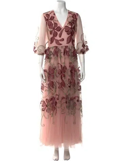 Pre-owned Costarellos Lace Pattern Long Dress In Pink