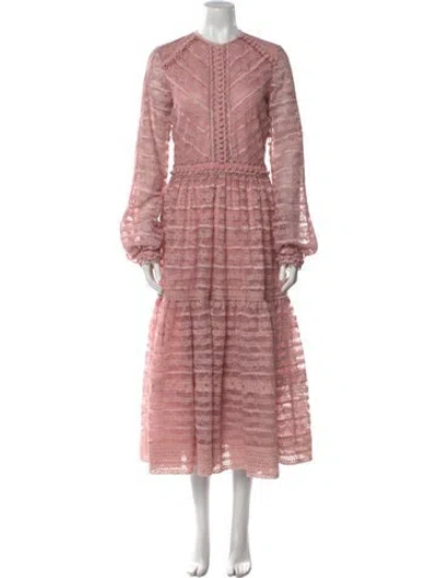 Pre-owned Costarellos Lace Pattern Long Dress In Pink