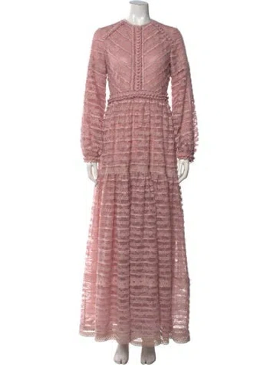 Pre-owned Costarellos Lace Pattern Long Dress In Pink