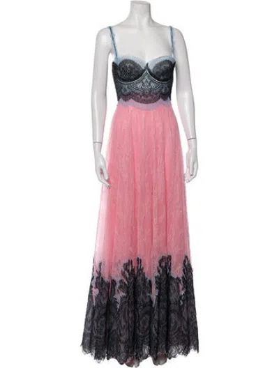 Pre-owned Costarellos Lace Pattern Long Dress In Pink