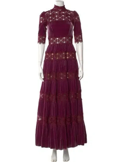 Pre-owned Costarellos Lace Pattern Long Dress In Purple