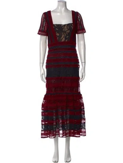 Pre-owned Costarellos Lace Pattern Long Dress In Red