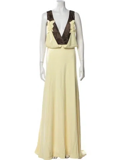 Pre-owned Costarellos Lace Pattern Long Dress W/ Tags In Yellow