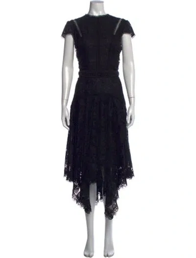 Pre-owned Costarellos Lace Pattern Midi Length Dress In Black