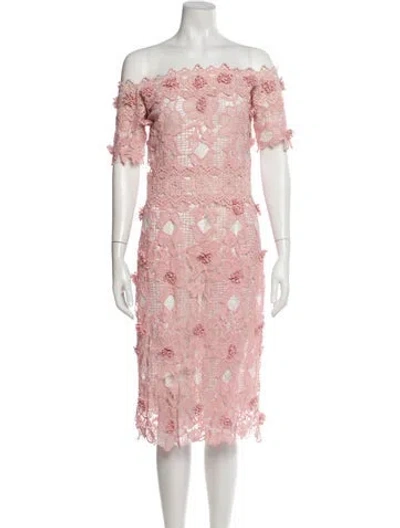 Pre-owned Costarellos Lace Pattern Midi Length Dress In Pink