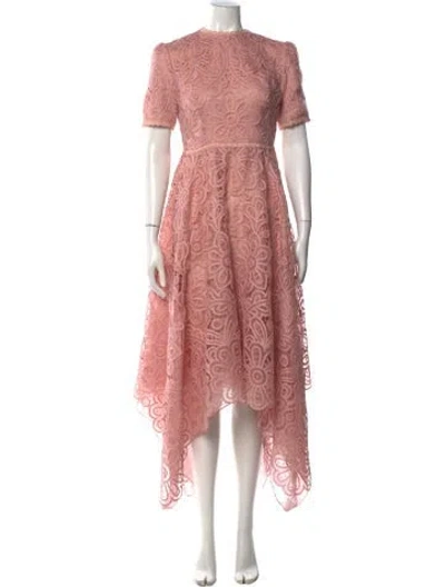 Pre-owned Costarellos Lace Pattern Midi Length Dress In Pink