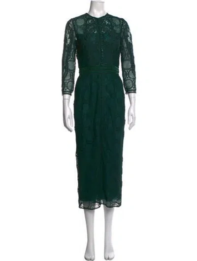 Pre-owned Costarellos Lace Pattern Midi Length Dress W/ Tags In Green