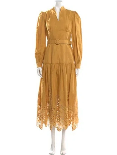 Pre-owned Costarellos Lace Pattern Midi Length Dress W/ Tags In Yellow